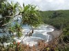 The black sand beach viewed from the trail down