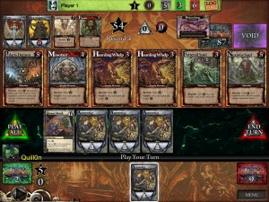 Sometimes the board gets degenerate: Here the center row is all Monsters, but as usual I have no cards providing Power.